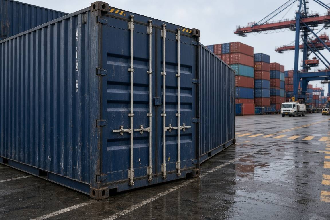 Shipping container door and interior width at a container terminal